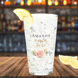 Verre Mariée à être rose or fleuri eucalyptus vert