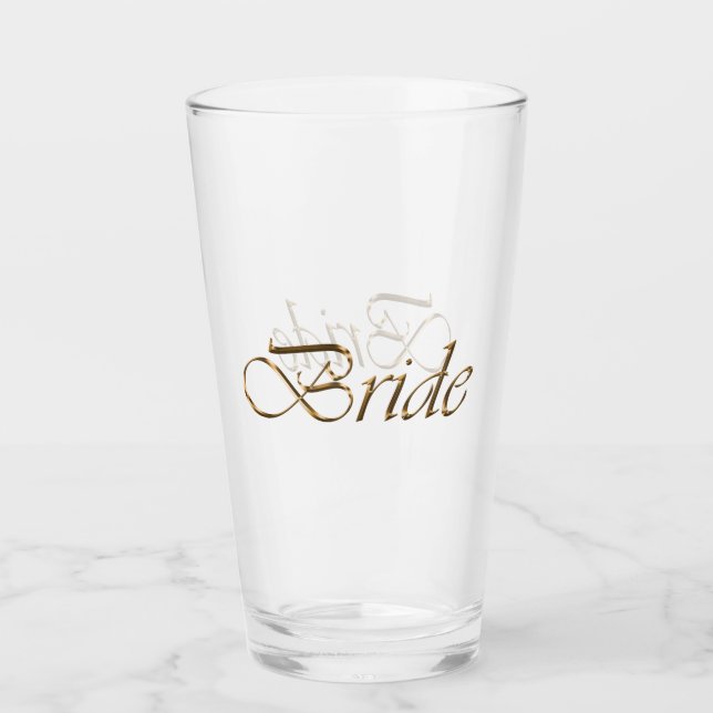 Verre Mariée, écriture or élégant chic boisson claire (Devant)