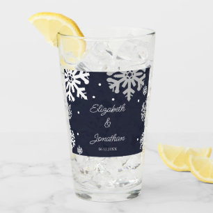 Verre Marine Blue Snowflakes Mariage d'hiver