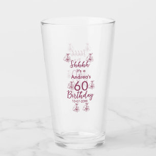 Verre Marron blanc mauve montre nom floral 60e anniversa