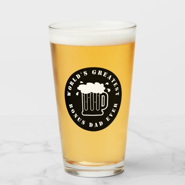 Verre Meilleur Bonus Papa Jamais cadeau de bière en verr (Devant (rempli))