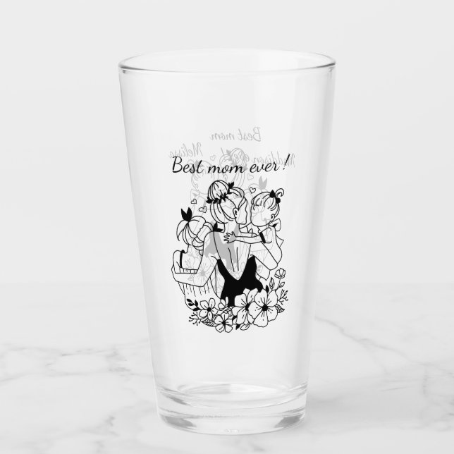 Verre Meilleure Maman Toujours Mère Et Filles Line Art (Devant)