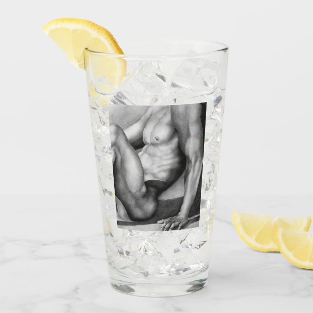 Verre Mens Art Masculine Male nu Dessin Bière (Devant glace)
