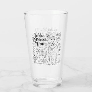 Verre Mère Chien Retriever Doré Amoureux de Ligne Artist