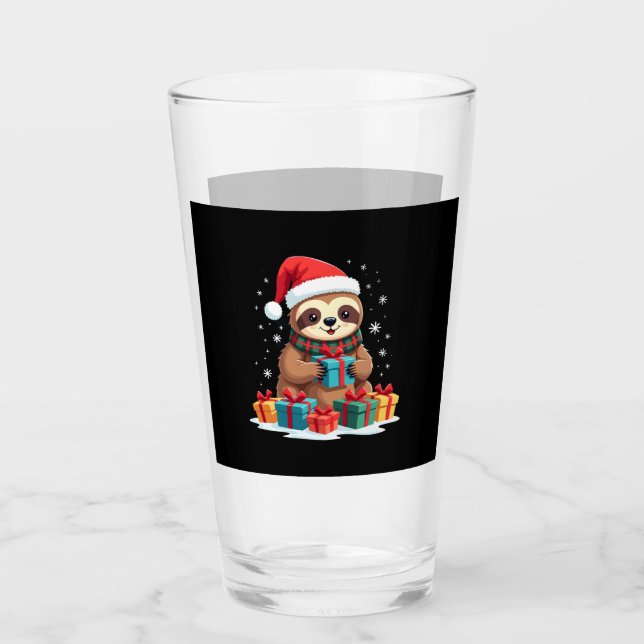 Verre Merry Slothmas cute Christmas sloth Santa hat Xmas (Devant)