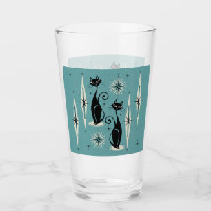 Verre Mi-siècle Meow Retro chats atomiques en bleu