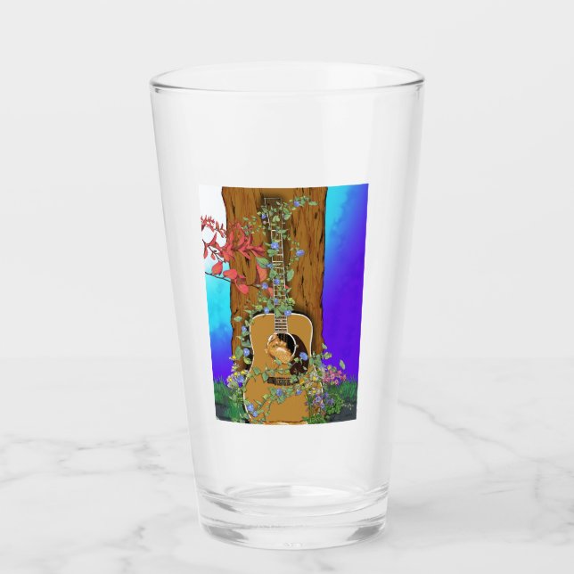 Verre "Miel" Nature récupéré l'oeuvre de guitare (Devant)