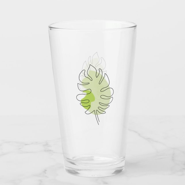 Verre Mignonne ligne art tropical isolé feuillage vert (Dos)