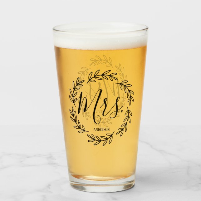 Verre Mme étant assortie Monogram Wreath de couples (Devant (rempli))