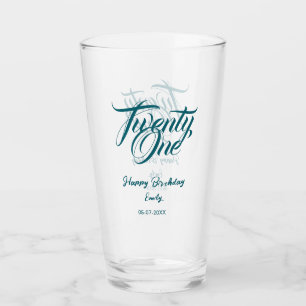 Verre modèle bleu pour 21e anniversaire avec nom date an