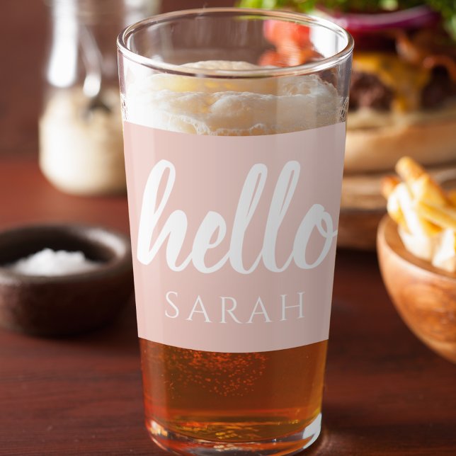 Verre Moderne Minimal Pastel Rose Bonjour Et Vous Nom (Créateur téléchargé)