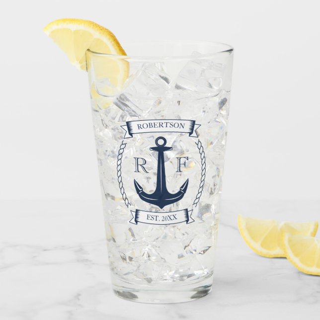 Verre Monogramme Ancre nautique (Devant glace)