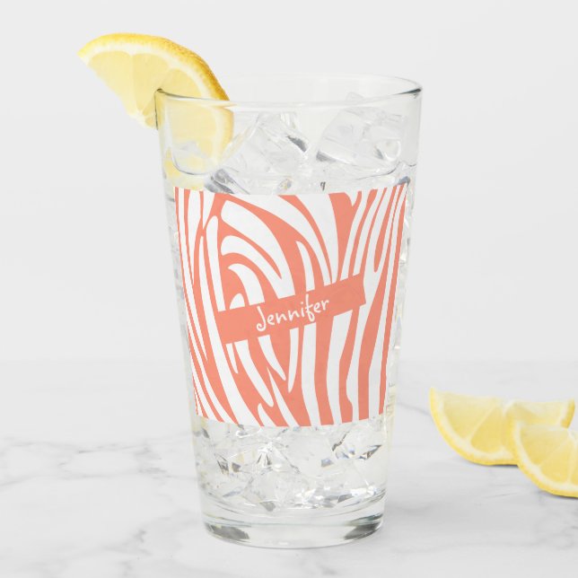 Verre Monogramme Corail rose rayé Zèbre motif tendance (Devant glace)
