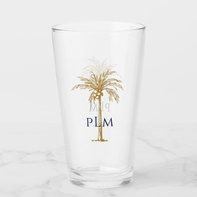 Verre Monogramme de la marine sur palmier d'or tropical  (Devant)