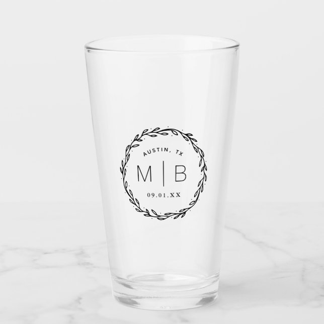 Verre Monogramme de Mariage de couronne rustique (Devant)