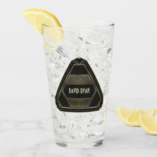 Verre Monogramme de style Art déco noir et or des années