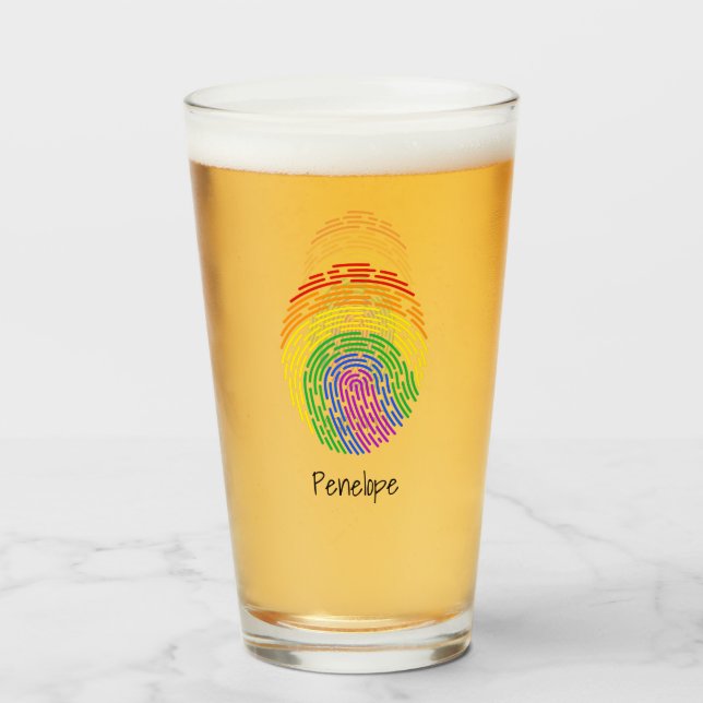 Verre Monogramme d'empreintes digitales arc-en-ciel (Devant (rempli))