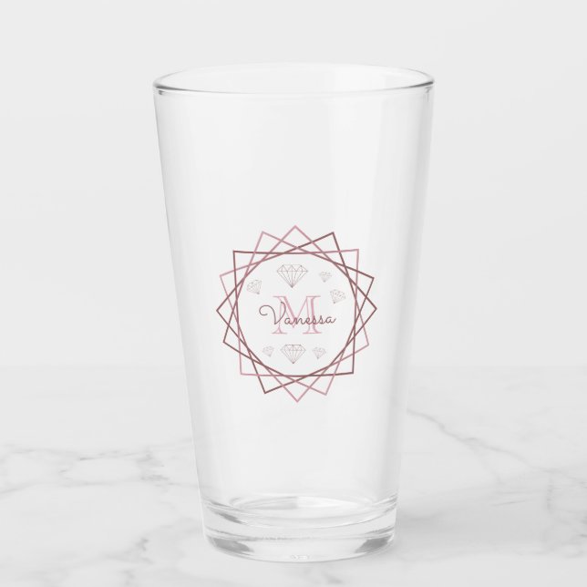 Verre Monogramme d'or Rose moderne géométrique (Devant)