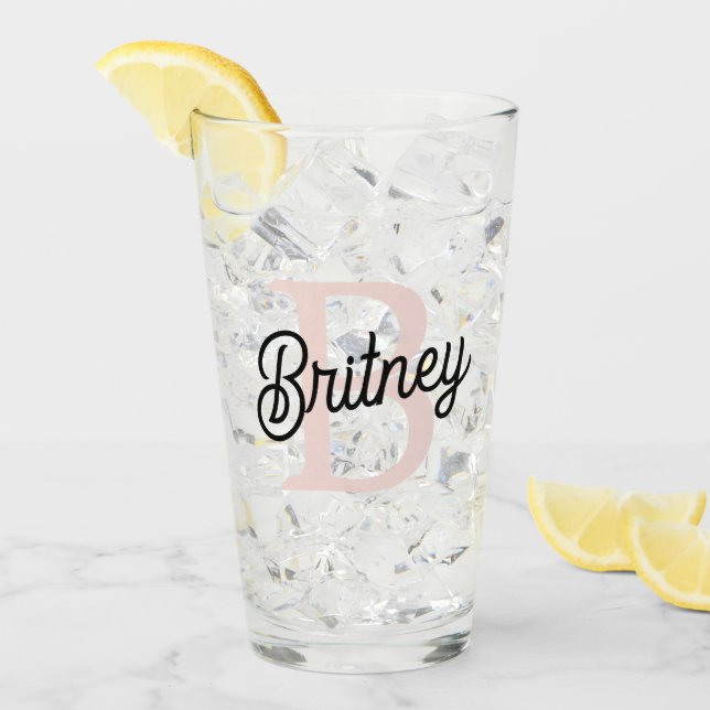 Verre Monogramme et nom personnalisé moderne Pastel Pink (Devant glace)