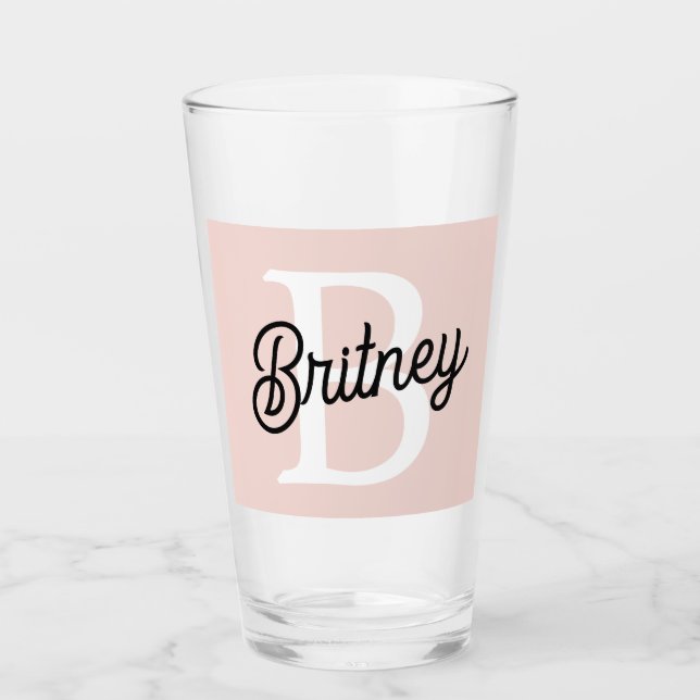 Verre Monogramme et nom personnalisé moderne Pastel Pink (Devant)