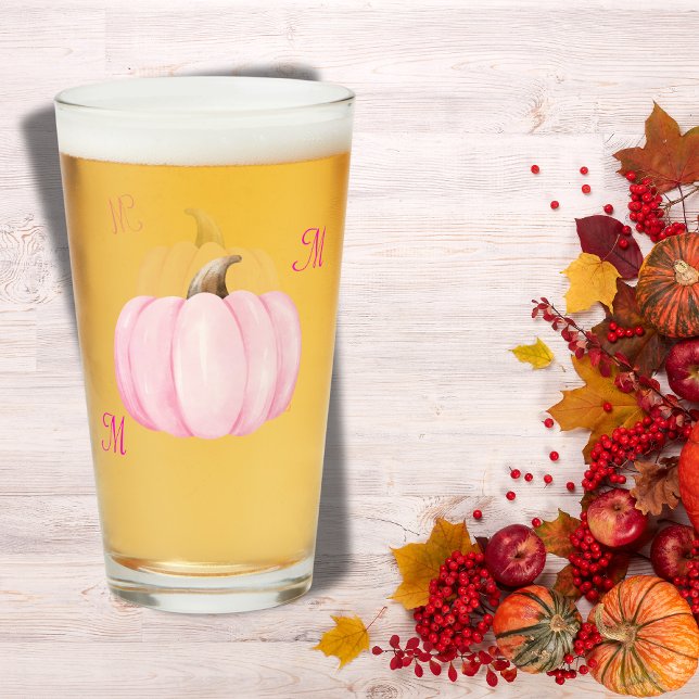 Verre Monogramme initial avec Citrouille rose | (Créateur téléchargé)