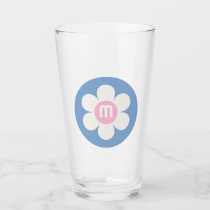 Verre Monogramme Initial Retro Daisy rose et bleu