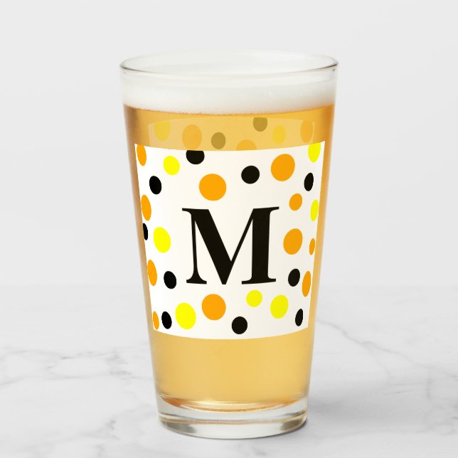 Verre Monogramme Jaune Orange Noir Pois (Devant (rempli))