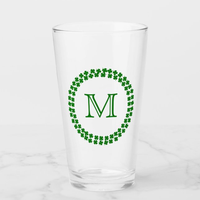 Verre Monogramme moderne 4 feuille Clocher Shamrock vert (Devant)
