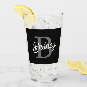 Verre Monogramme moderne élégant Nom noir Gris noir Scri