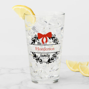 Verre Monogramme Nom de famille Rouge Black Wreath Bar V