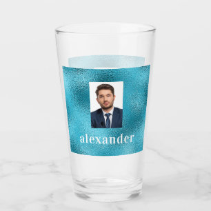 Verre Monogramme photo bleu océan personnalisé