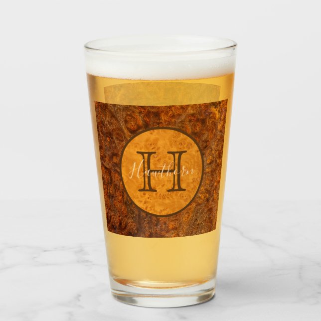 Verre Monogramme Rond Classique en Bois Ton Burl (Devant (rempli))