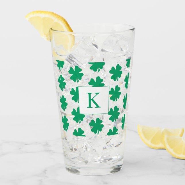 Verre Monogrammes Motif de Shamrock irlandais Green Clov (Devant glace)