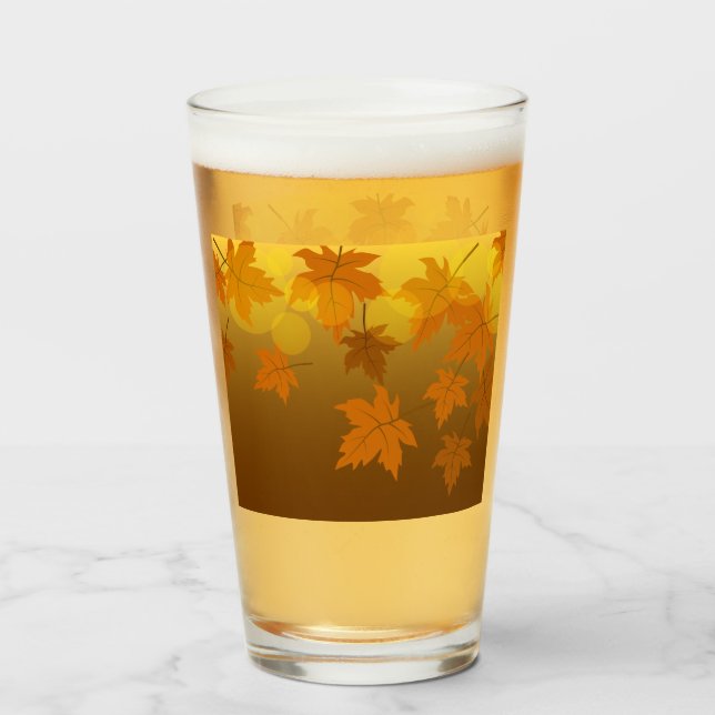 Verre Motif d'automne avec feuilles d'érable en chute et (Devant (rempli))