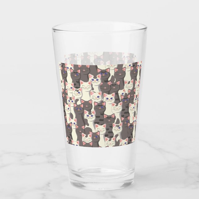 Verre Motif de chats blancs et gris (Devant)
