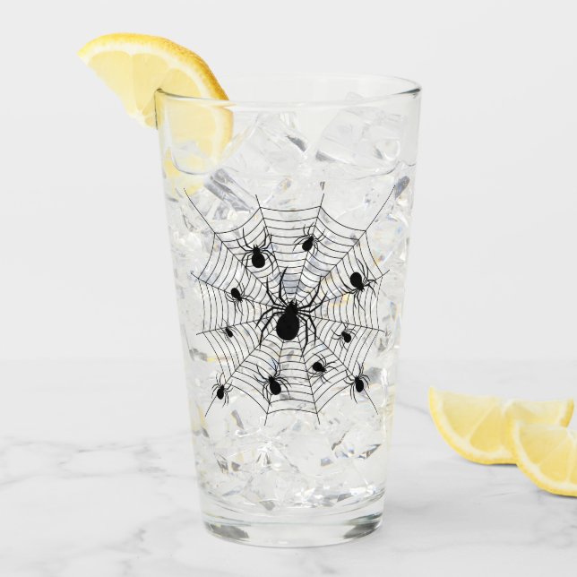 Verre Motif d'Halloween Black White araignées (Devant glace)