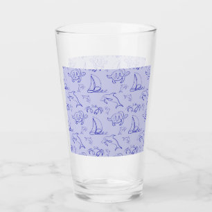 Verre Motif d'une ligne d'animal marin et voilier
