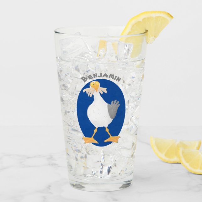 Verre Mouette drôle avec frites dessin animé (Dos glace)