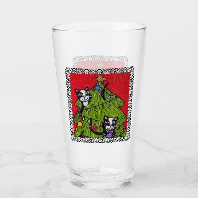 Verre Naughty Chats Escalade Christmas Tree Black Frame (Devant)