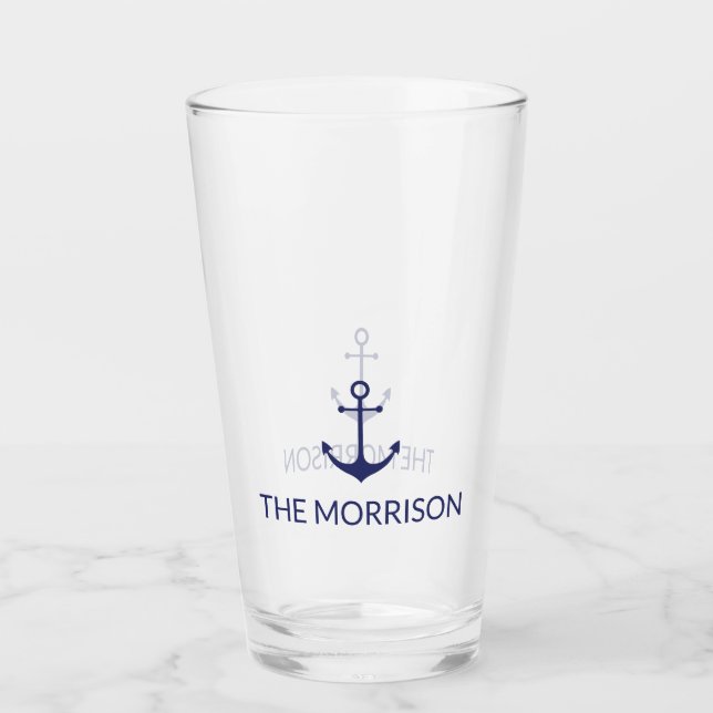 Verre Nautical Custom Boat Name Marine bleu ancre (Devant)