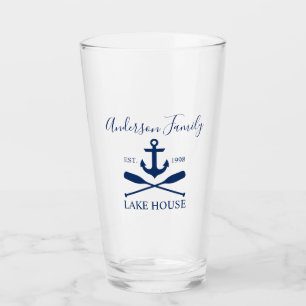 Verre Nautical Lake House Ancre Oars Family Navy Bleu