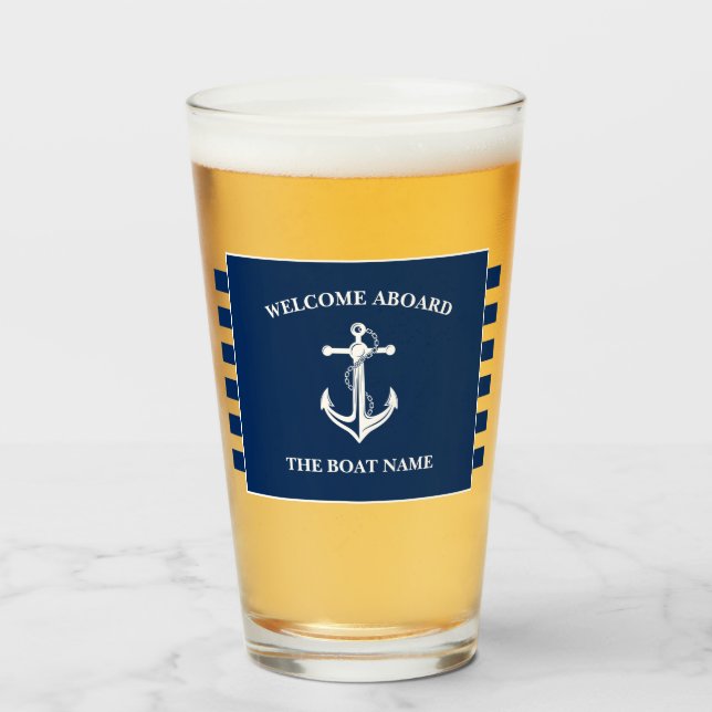 Verre Nautical Navy Blue Welcome Aboard Nom du bateau An (Devant (rempli))