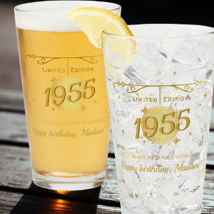 Verre Né en 1955 70e anniversaire fête boissons bière