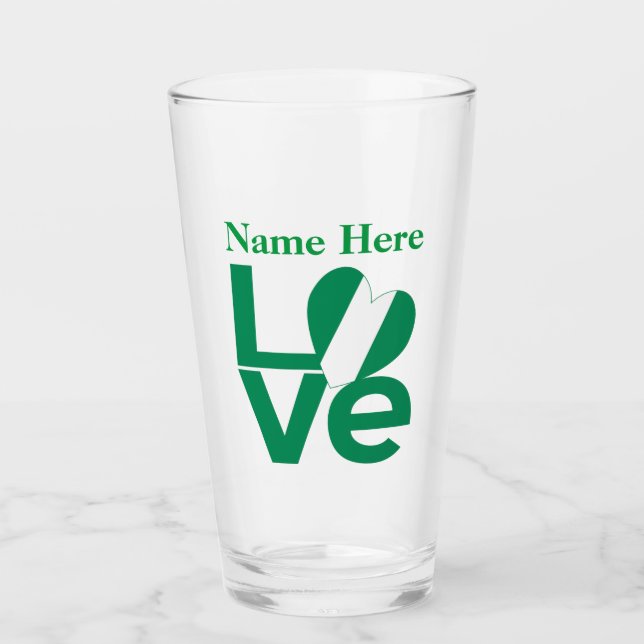Verre Nigérian Green LOVE Heart Flag Personnalisé (Devant)
