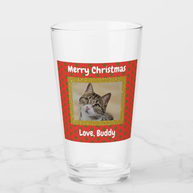 Verre Noël Chien Chat Papa Animal de compagnie Photo Pin (Devant)