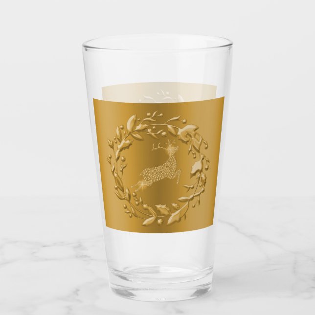 Verre Noel de rennes et de couronne d'or (Devant)