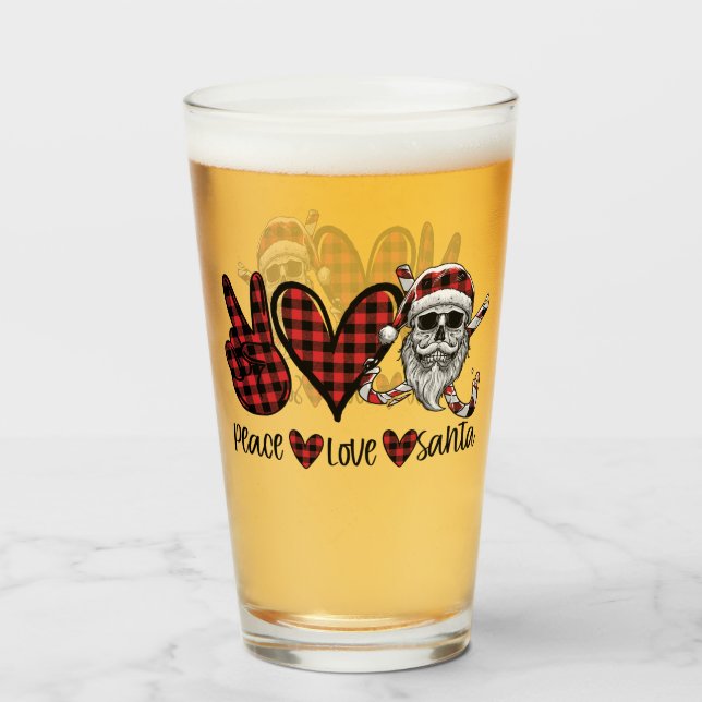Verre Noël gothique | Peace Love et Père Noël Skull (Devant (rempli))