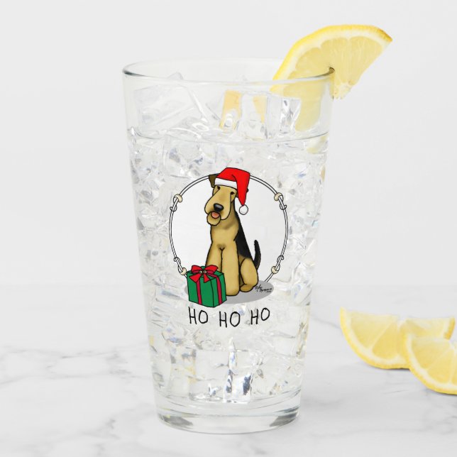 Verre Noël Père Noël Airedale Terrier HO HO Cher (Dos glace)