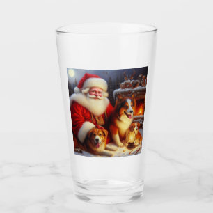 Verre Noël Père Noël avec Chiens 1