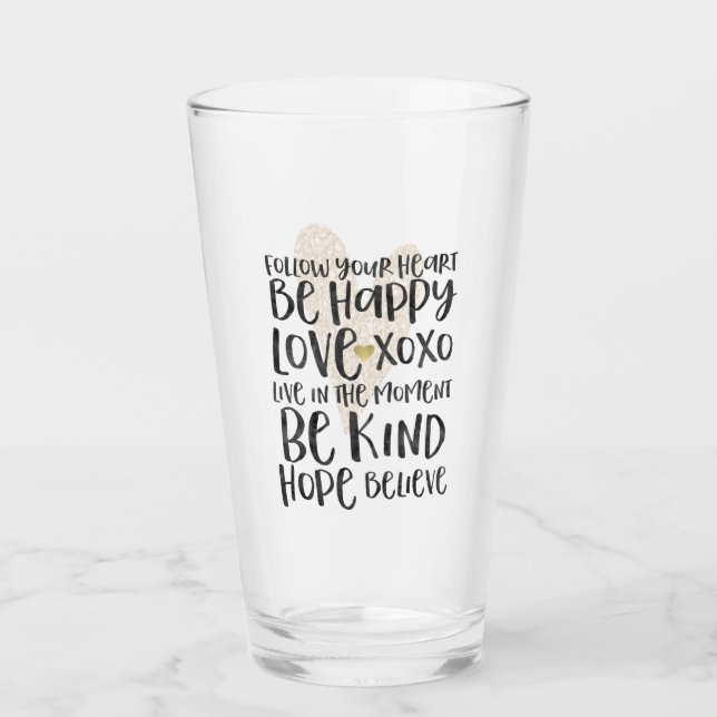 Verre Noir Aquarelle Mots Inspirationnels Gold Heart (Devant)